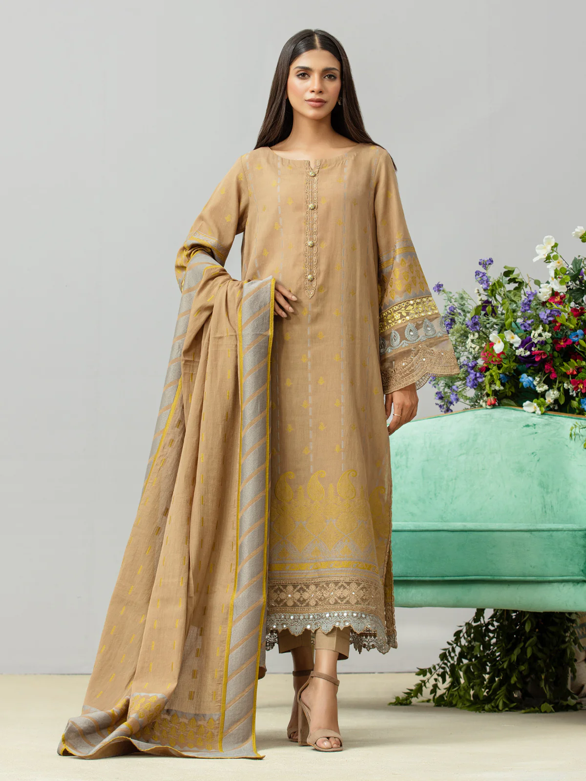 Unstitched Embroidered Jacquard Suit - EWU24V3-26753-3P
