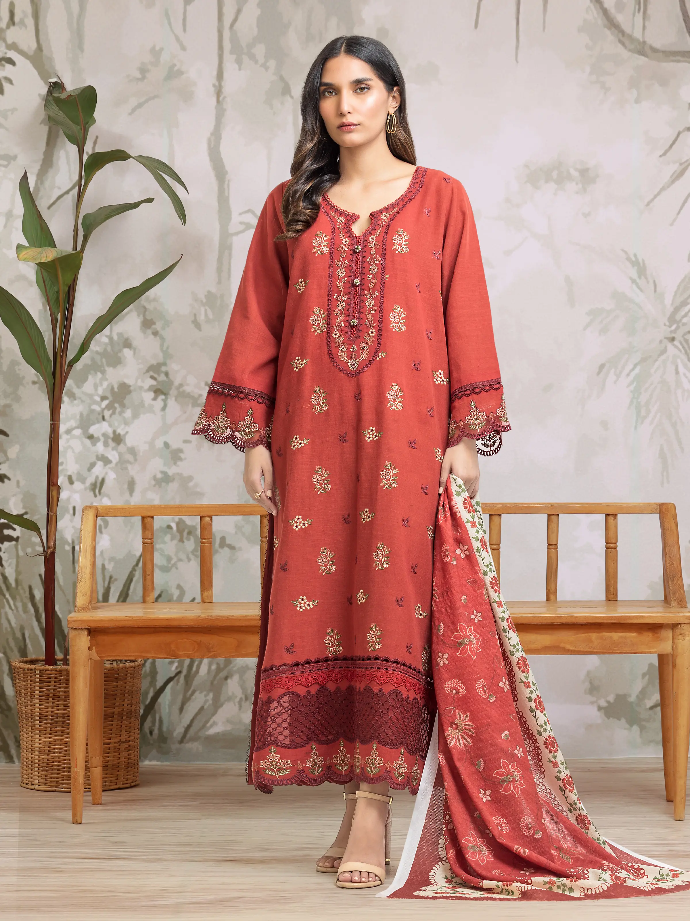 Unstitched Embroidered Khaddar Suit - EWU24V11-30308-3P